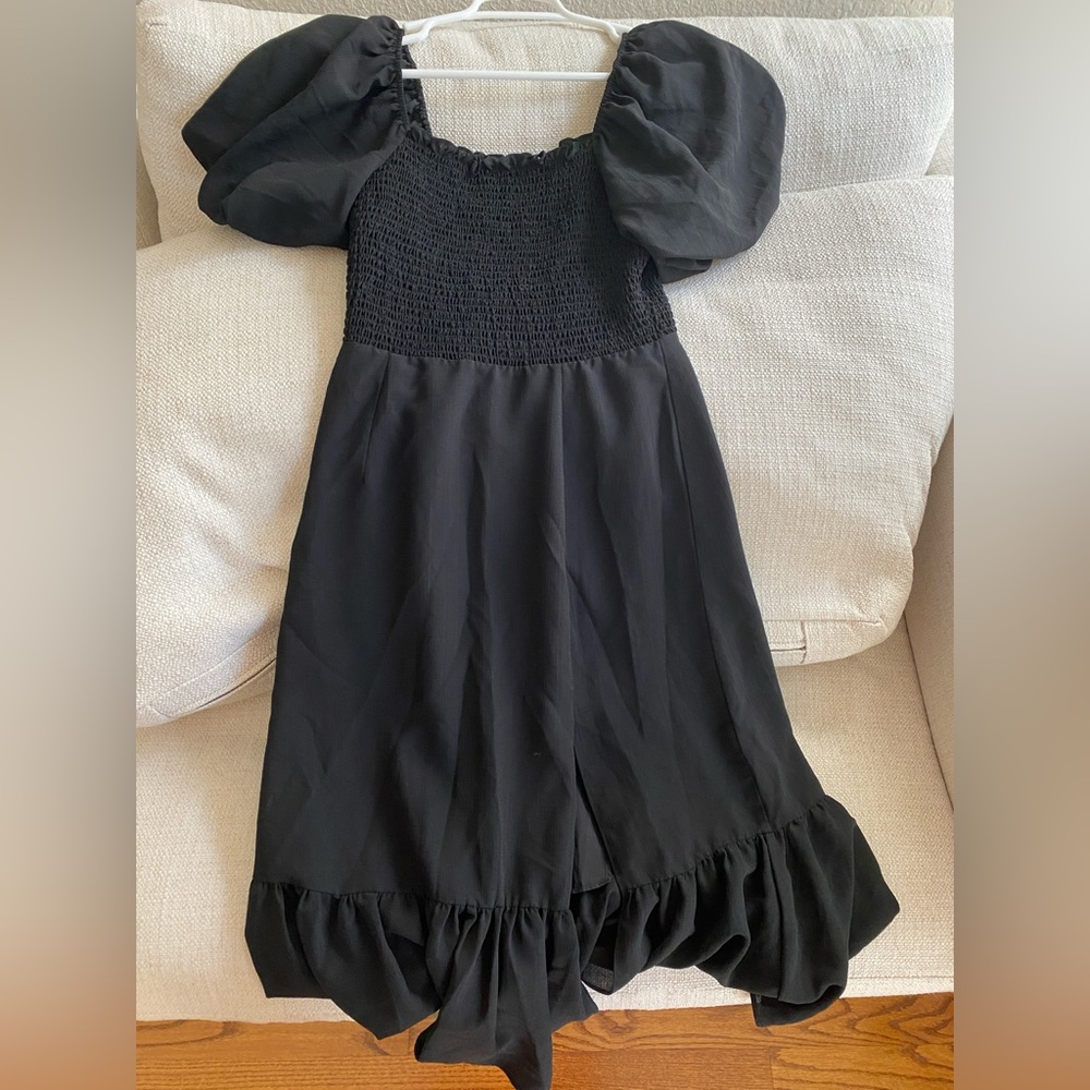 Black puff sleeve midi dress